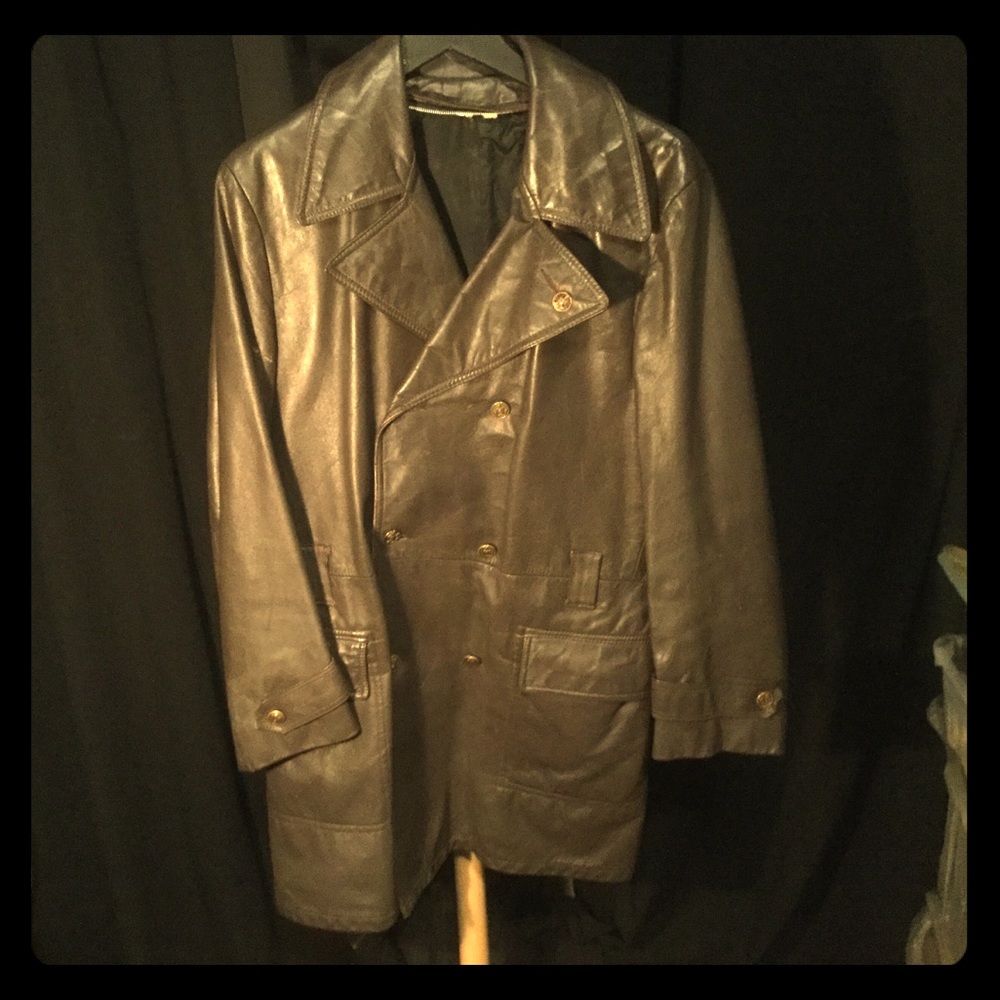 Vintage mens brown leather trench size 40